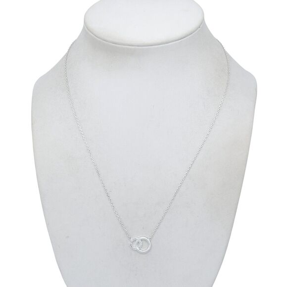 Footnotes Sterling Silver 925 Cubic Zirconia Double Circle Necklace 16"-18" - Picture 1 of 5